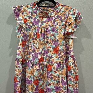 JODIFL Floral Ruffle Sleeve Top - Multicolor